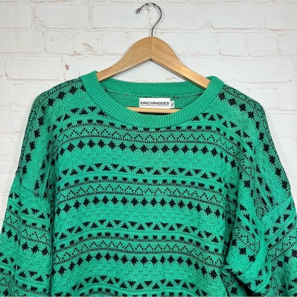 Vintage Eric Rhodes Sweater Mens Size XL Green Crew Neck Long Sleeve Pullover - Picture 2 of 9